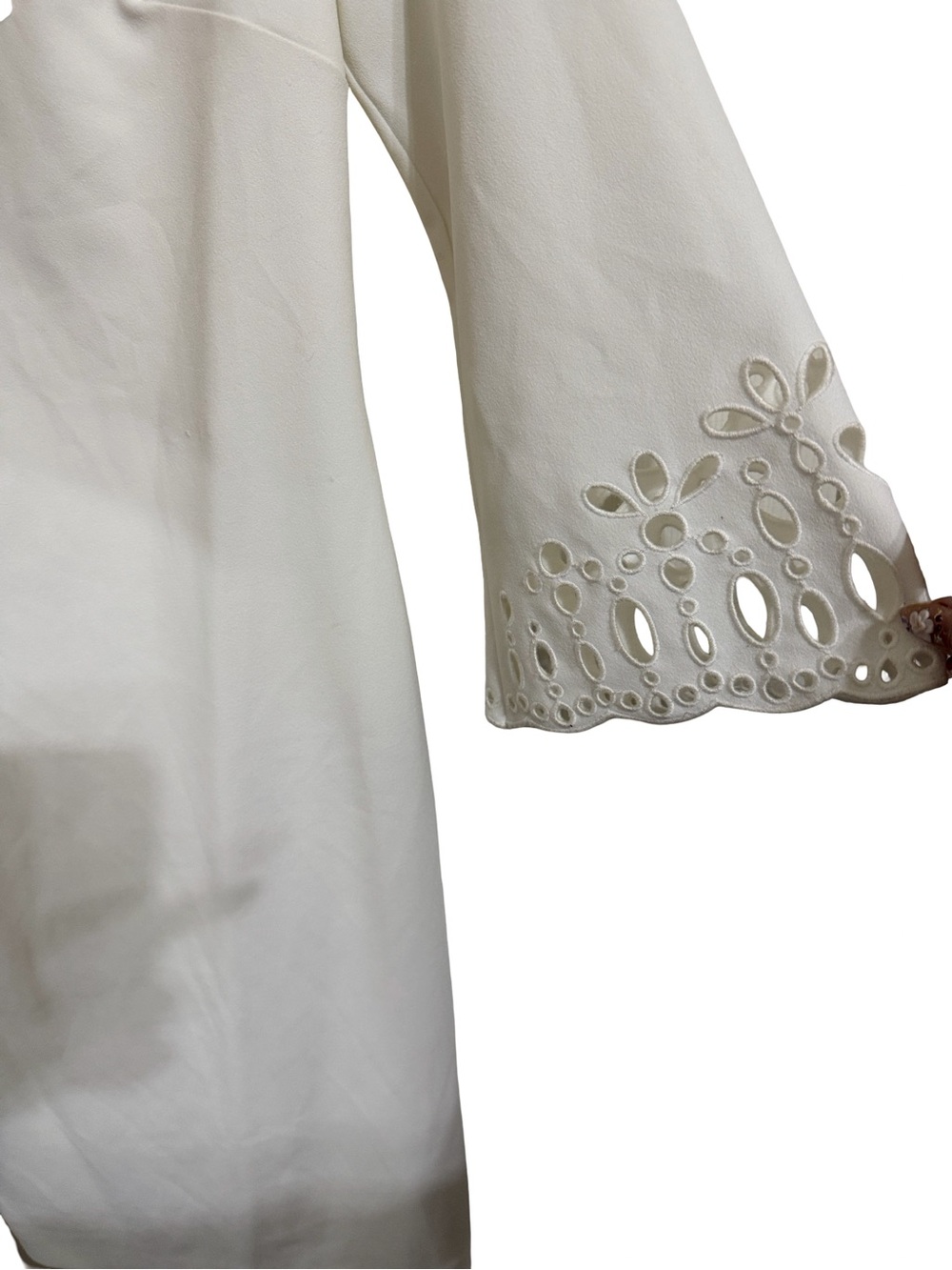 Calvin Klein Ivory V-Neck Sheath Dress with Eyelet Bell Sleeves - Picture 3 of 6